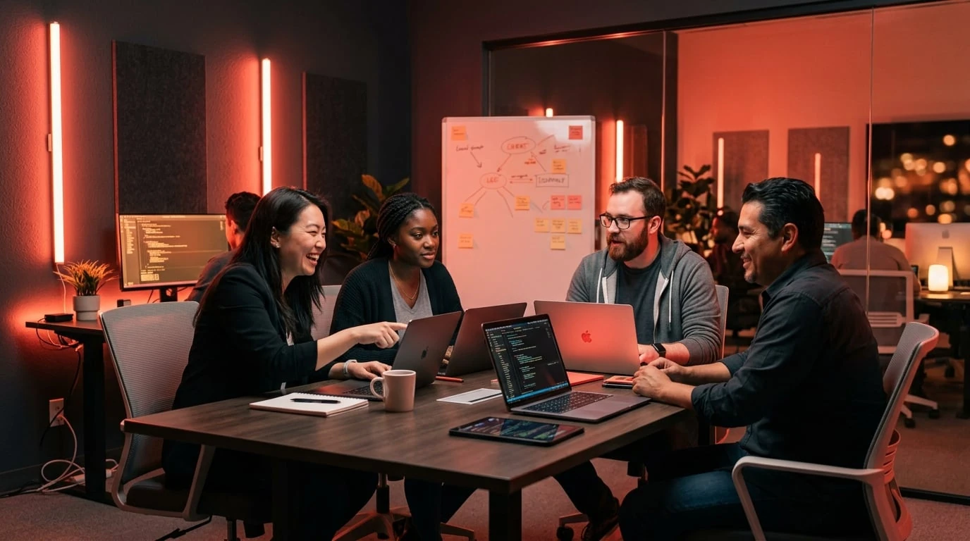 badAPP team collaborating in a modern tech workspace